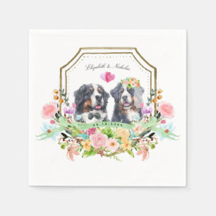 Bernese Mountain Dog Gold Floral Crest Wedding Napkins