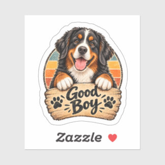 Bernese Mountain Dog Good Boy Retro Sunset Sticker