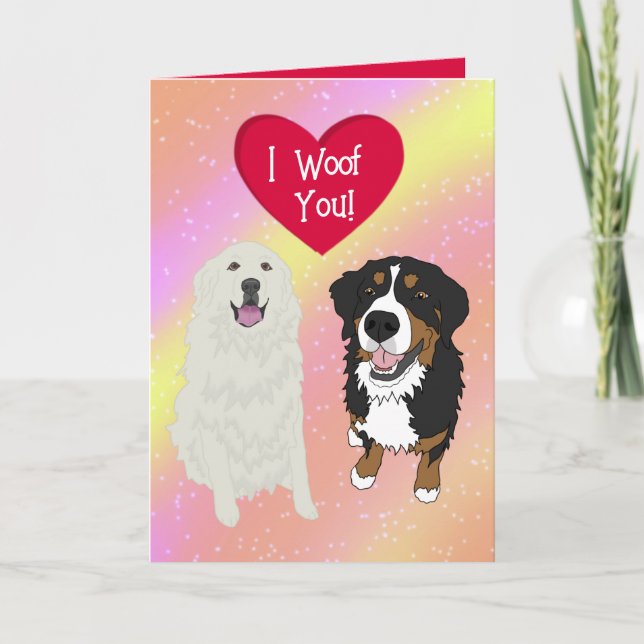 Bernese Mountain Dog Great Pyrenees Valentines Day Thank You Card (Front)