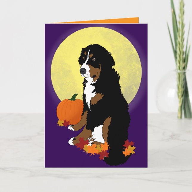 Bernese Mountain Dog Halloween Autumn Card (Front)