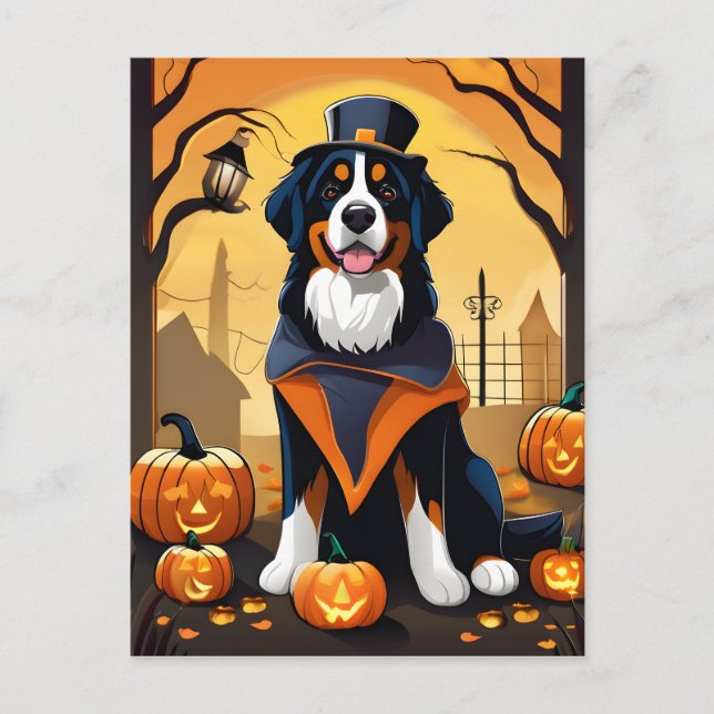 Bernese Mountain Dog Halloween Card (Front)