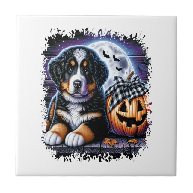 Bernese Mountain Dog Halloween Ceramic Tile (Front)