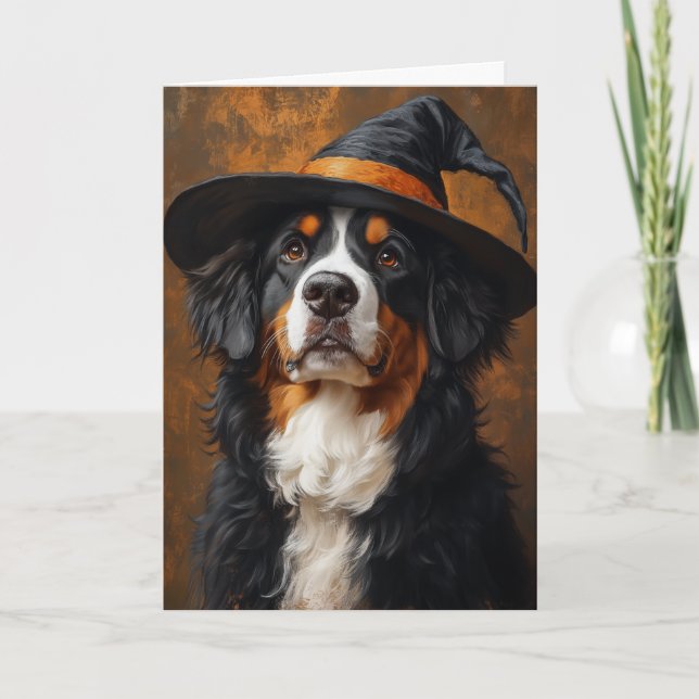Bernese Mountain Dog Halloween Holiday Card (Front)
