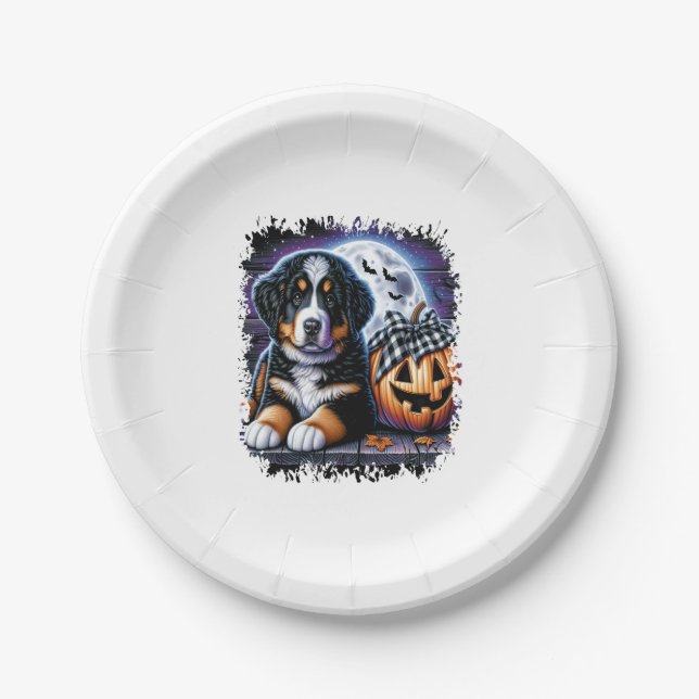 Bernese Mountain Dog Halloween Paper Plates (Front)