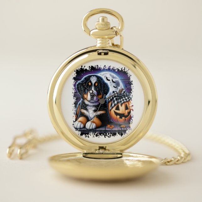 Bernese Mountain Dog Halloween Pocket Watch (Inside)
