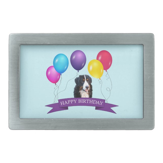 Bernese Mountain Dog Happy Birthday Belt Buckle (Front)