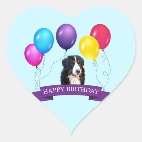 Bernese Mountain Dog Happy Birthday Heart Sticker