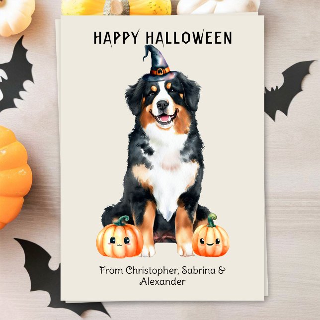 Bernese Mountain Dog Happy Halloween Holiday Card