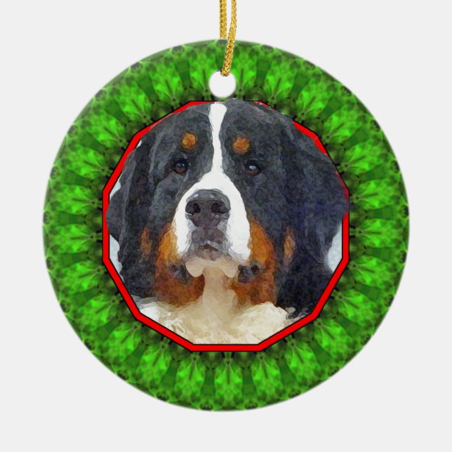 Bernese Mountain Dog Happy Howliday Ceramic Ornament (Front)