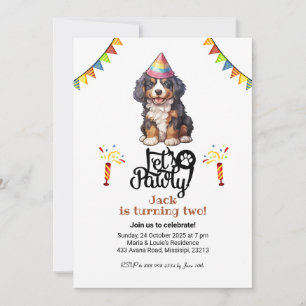 Bernese Mountain Dog Hat Let's Pawty Birthday Invitation