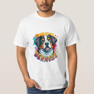 Bernese Mountain Dog Head Vibrant Color Splash T-Shirt