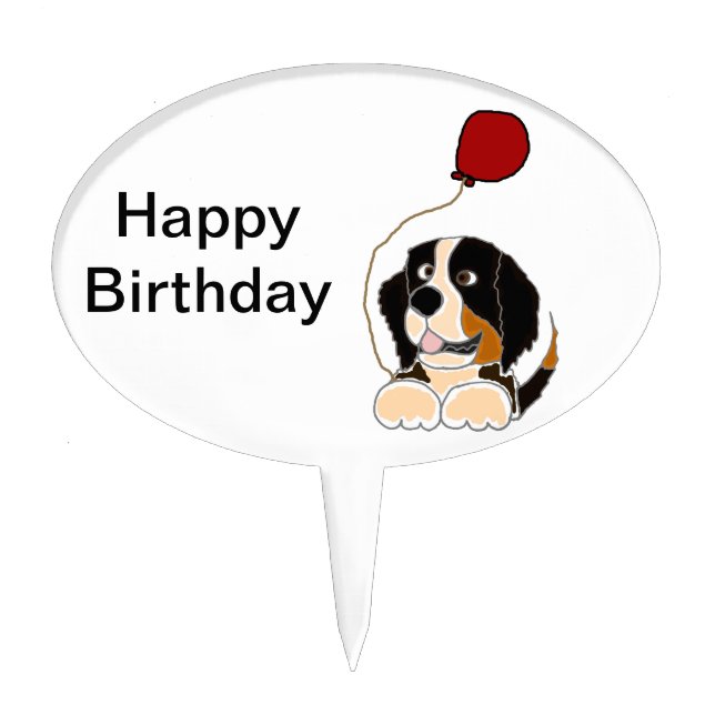Bernese Mountain Dog Holding Balloon Cake Topper (Front)
