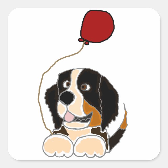 Bernese Mountain Dog Holding Balloon Square Sticker (Front)
