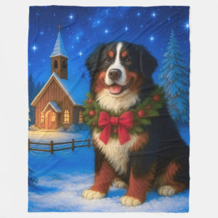 Bernese Mountain Dog Holiday Fleece Blanket