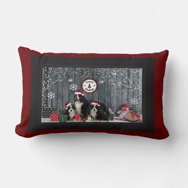 Bernese Mountain dog Holiday Lumbar Pillow (Front)