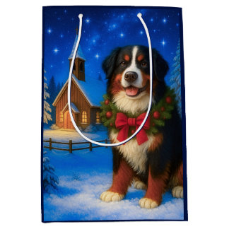 Bernese Mountain Dog Holiday  Medium Gift Bag