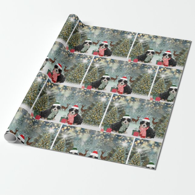 Bernese Mountain dog Holiday Wrapping Paper (Unrolled)