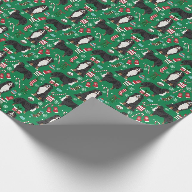Bernese Mountain Dog Holiday xmas Wrapping Paper (Corner)