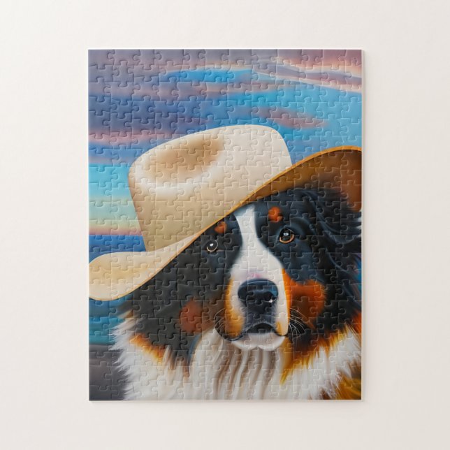Bernese Mountain Dog in a Hat on the Beach Jigsaw Puzzle (Vertical)