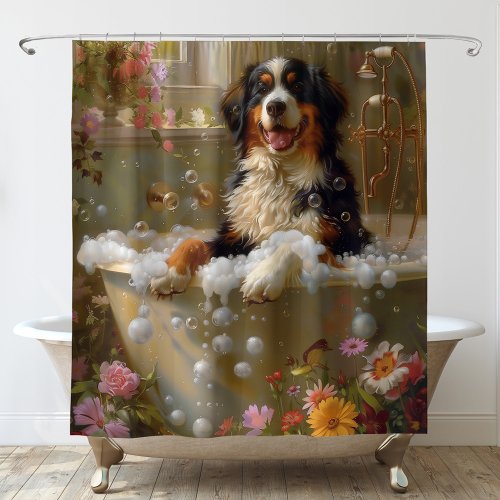 Bernese Mountain Dog in Bathtub Art Shower Curtain