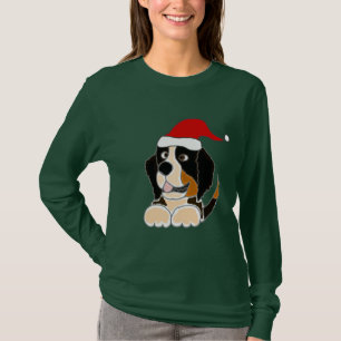 Bernese Mountain Dog in Santa Hat Christmas Art T-Shirt