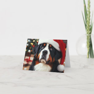 Bernese Mountain Dog in Santa Hat Merry Christmas Letterpress Thank You Card