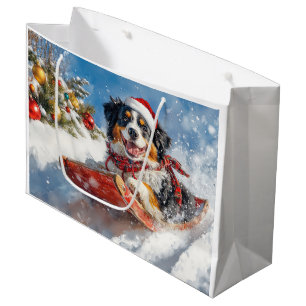 Bernese Mountain Dog in Sledge Christmas Large Gift Bag