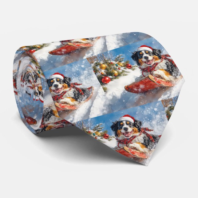 Bernese Mountain Dog in Sledge Christmas Neck Tie (Rolled)