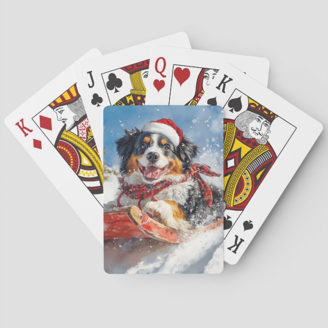 Bernese Mountain Dog in Sledge Christmas Poker Cards (Back)