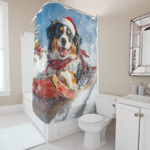Bernese Mountain Dog in Sledge Christmas Shower Curtain
