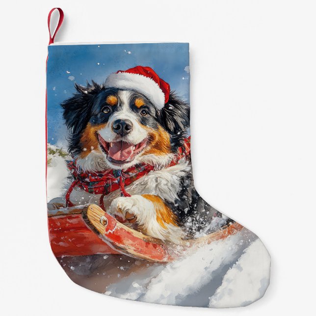 Bernese Mountain Dog in Sledge Christmas Small Christmas Stocking (Front)