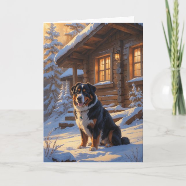 Bernese Mountain Dog in Snow by Rustic Winter Card (Front)