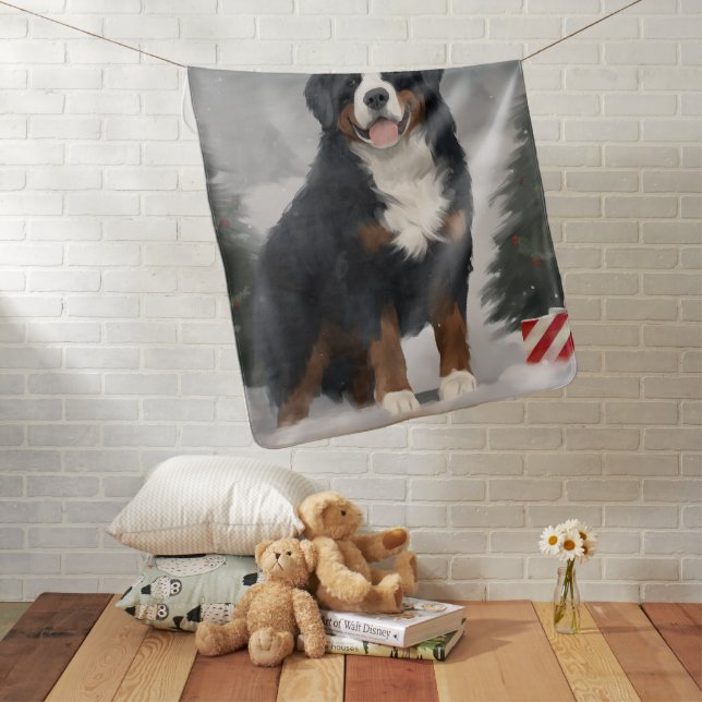 Bernese Mountain Dog in Snow Christmas  Baby Blanket (In Situ)