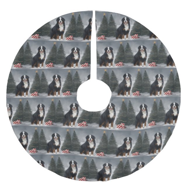 Bernese Mountain Dog in Snow Christmas  Brushed Polyester Tree Skirt (Front)