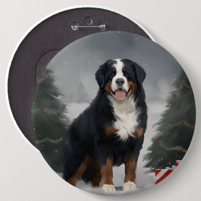 Bernese Mountain Dog in Snow Christmas  Button (Front & Back)