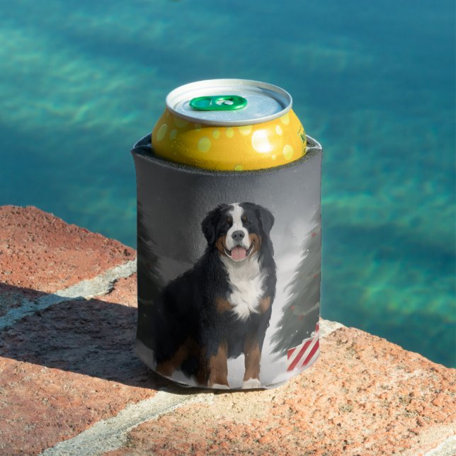 Bernese Mountain Dog in Snow Christmas  Can Cooler (In Situ Pool)