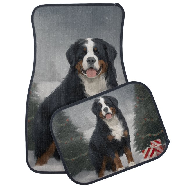 Bernese Mountain Dog in Snow Christmas  Car Floor Mat (Set)