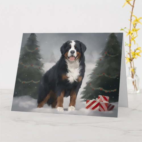 Bernese Mountain Dog in Snow Christmas  Card