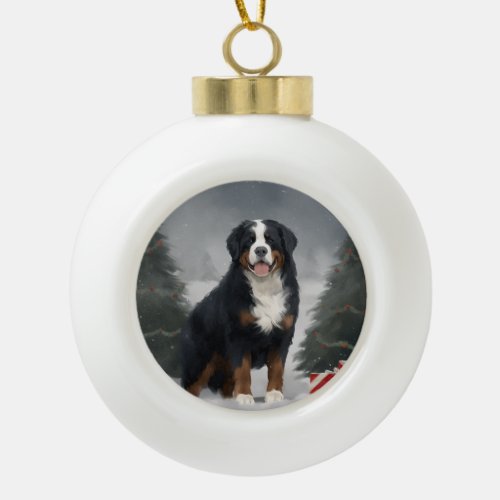 Bernese Mountain Dog in Snow Christmas  Ceramic Ball Christmas Ornament