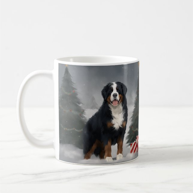 Bernese Mountain Dog in Snow Christmas  Coffee Mug (Left)