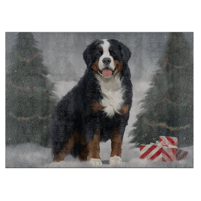 Bernese Mountain Dog in Snow Christmas  Cutting Board (Front)