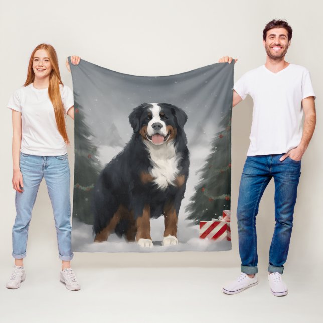 Bernese Mountain Dog in Snow Christmas  Fleece Blanket (In Situ)