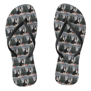 Bernese Mountain Dog in Snow Christmas  Flip Flops