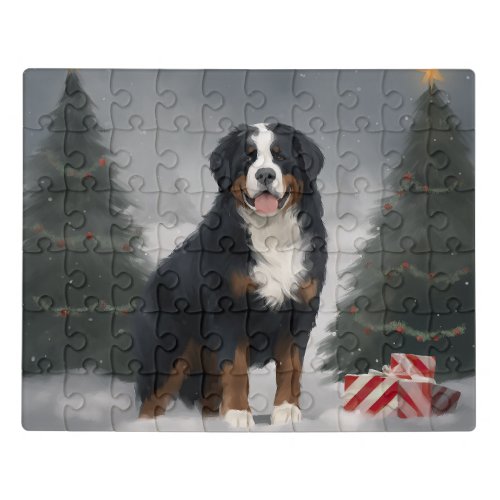 Bernese Mountain Dog in Snow Christmas  Jigsaw Puzzle