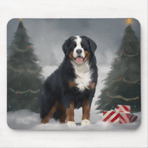 Bernese Mountain Dog in Snow Christmas  Mouse Pad