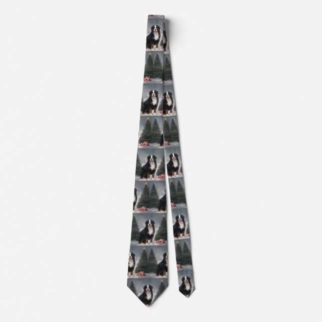 Bernese Mountain Dog in Snow Christmas  Neck Tie (Front)