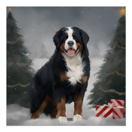 Bernese Mountain Dog in Snow Christmas  Poster