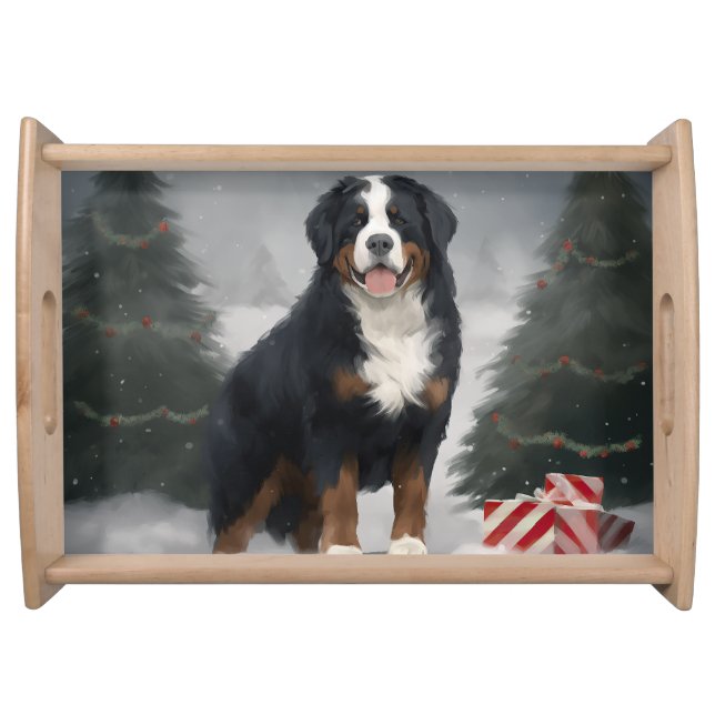 Bernese Mountain Dog in Snow Christmas  Serving Tray (Front)