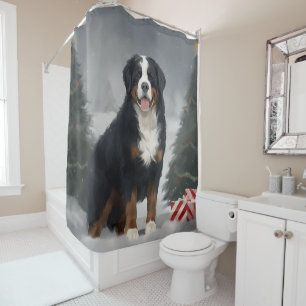 Bernese Mountain Dog in Snow Christmas Shower Curtain