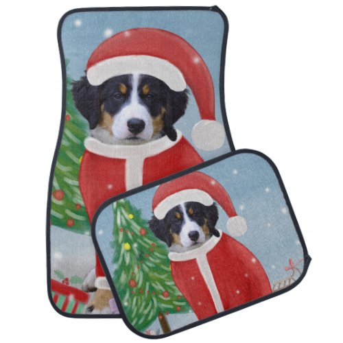 Bernese Mountain Dog in Snow with Christmas Gifts  Car Floor Mat